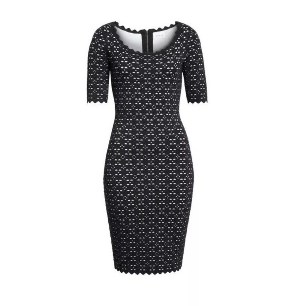 Milly Black White Scalloped Laser-Cut Ponte Dress Size M